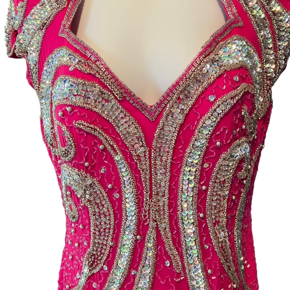 Vintage NWT Alyce Designs Fuschia Pink with Silver Sequins Full Length Dress - Picture 4 of 16
